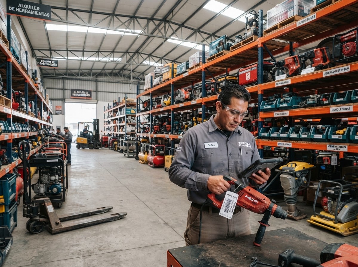 Técnico en una bodega de alquiler de herramientas y equipos